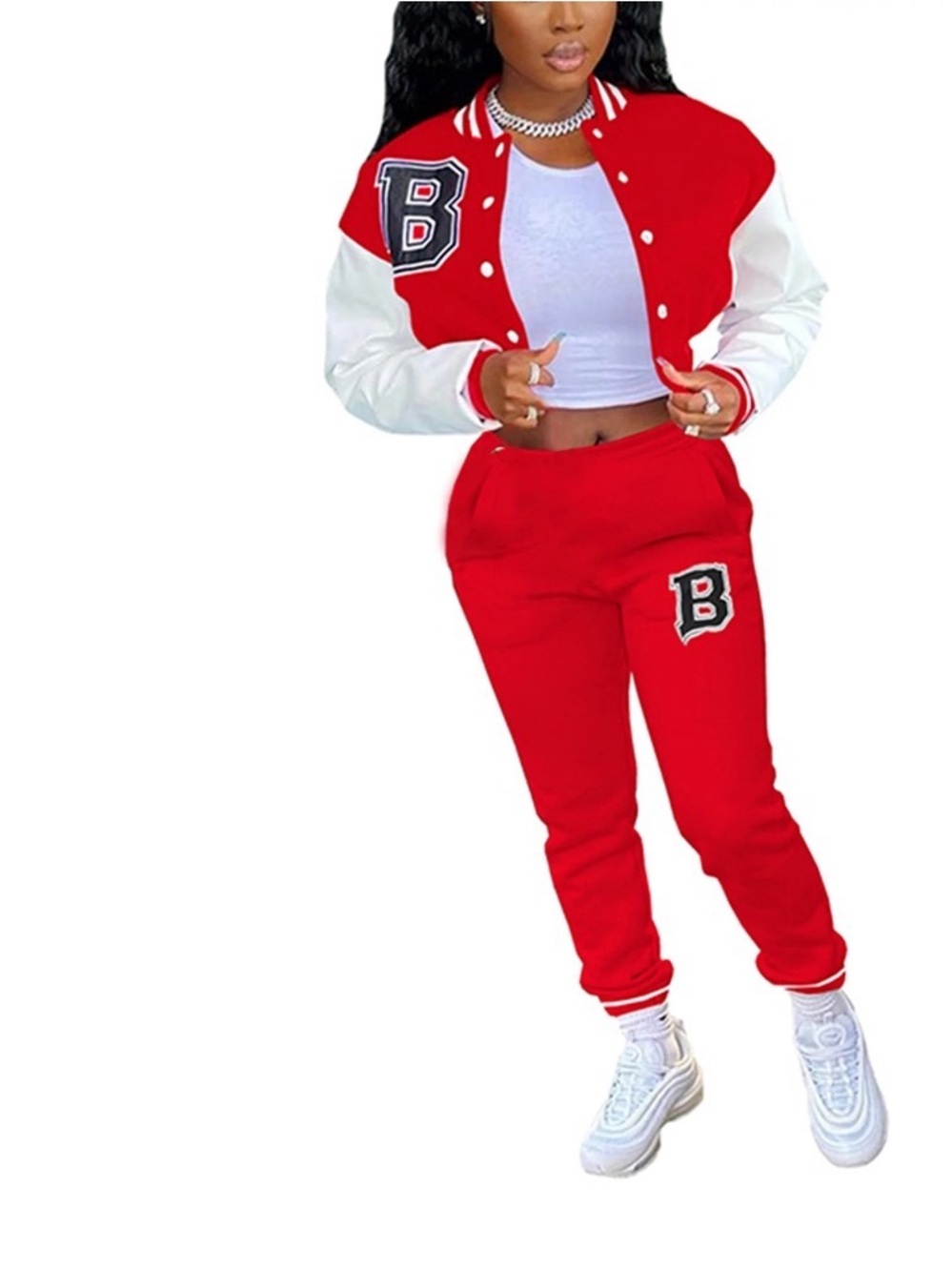 SHEIN Red & White Varsity Two-Piece Jumpsuit